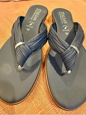 Italian Shoemakers Navy Knotted Thong Sandals with Silver Accents